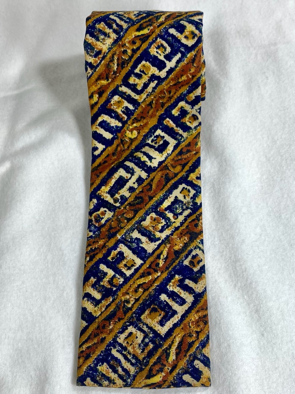 VTG 60's ROOSTER Rockabilly Square Skinny Necktie Hand Printed Geometric Tribal